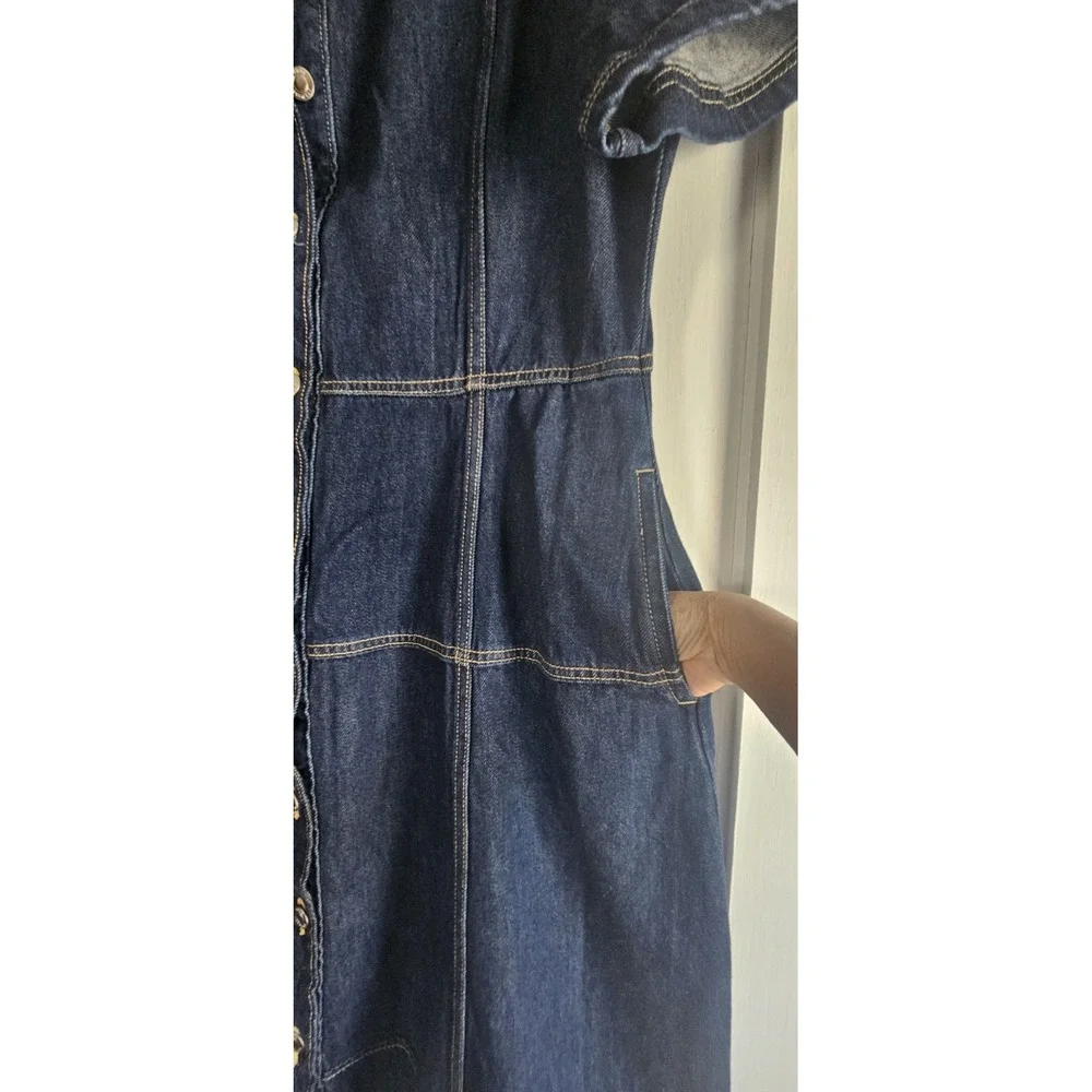 NWT Free Assembly button front midi dress indigo wash denim womans L
